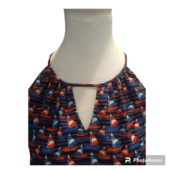 41 Hawthorn Tammi in Blue Sailboat Boat Print Blouson Key Hole Dress M - Picture 2 of 7
